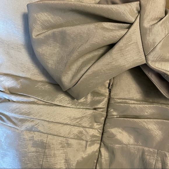 Badgley Mischka Cocktail Dress • Silver Shimmer with Broach & Cuff Off Shoulder - Picture 8 of 8